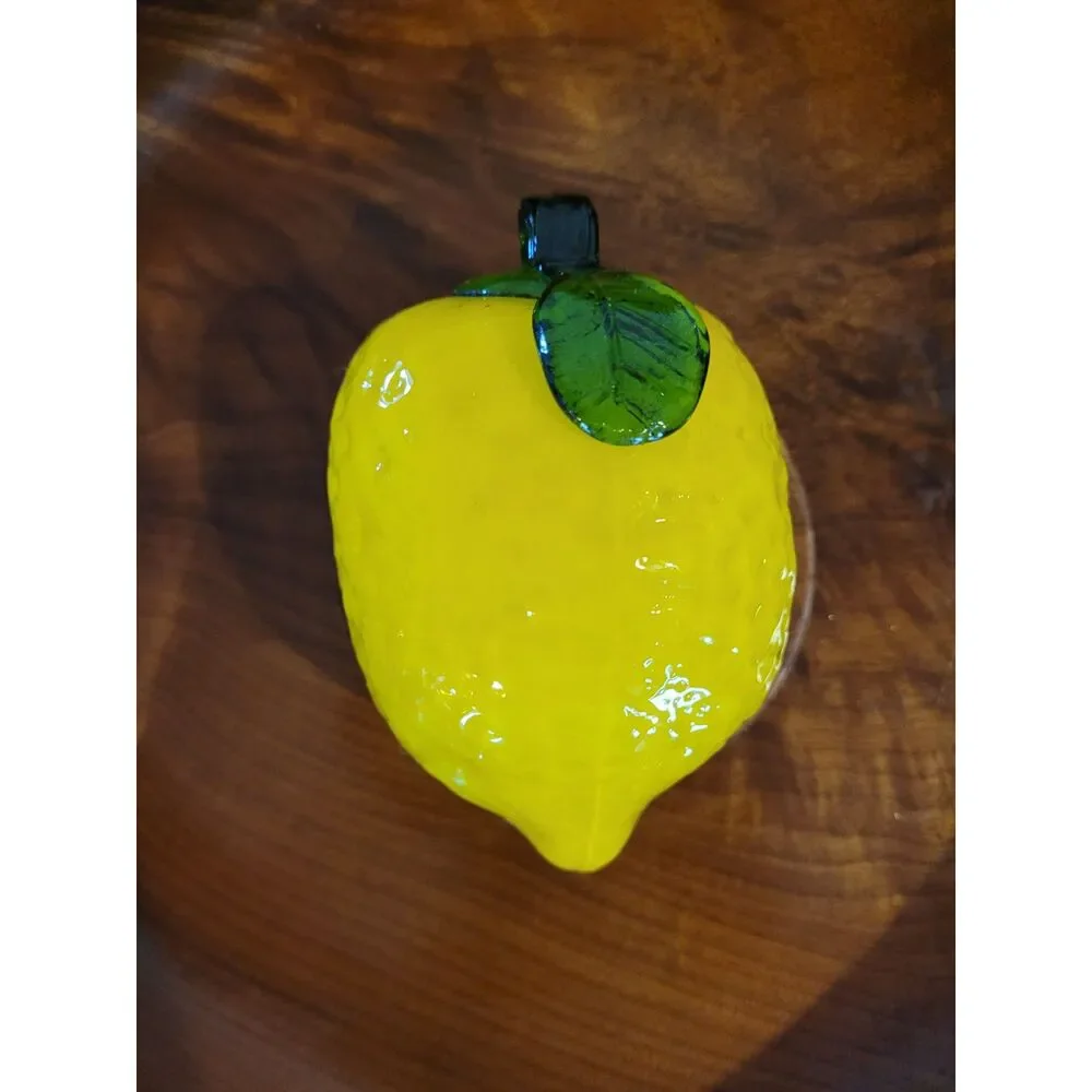 Vintage Hand Blown Art Glass Lemon Murano Style Paperweight Decorative Fruit